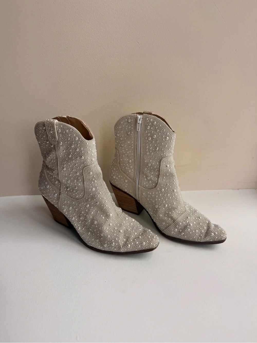 Blue by Betsey Johnson Ivory Pearl-Embellished Ankle Boots